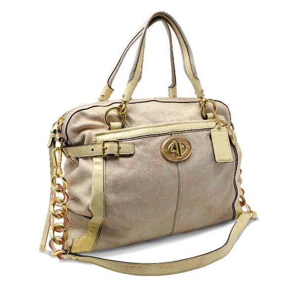 COACH Flagship Leather Ella Satchel Shoulder Bag Gold Parchment Cream Yellow - Picture 5 of 16